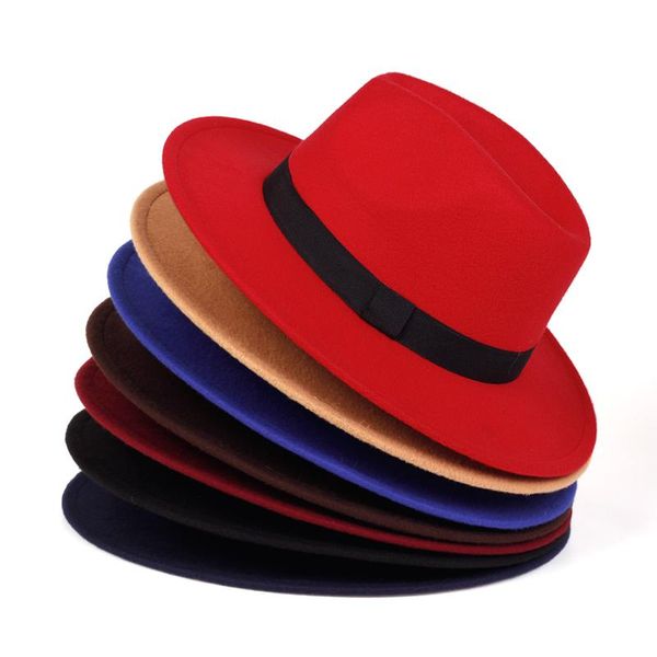

wide brim hats vintage fedora men gentleman wool hat spring autumn for woman chapeau bowler ladies elegant jazz, Blue;gray