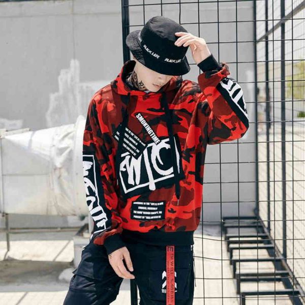

men's & fashion camouflage patch hoodies mens autmn designs camo printed sleeve pullover sweatshirts male hip hop loose streetwear, Black