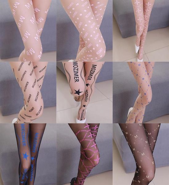 

designs mozimer letters tights transparent pantyhose womens stockings socks & hosiery, Black;white