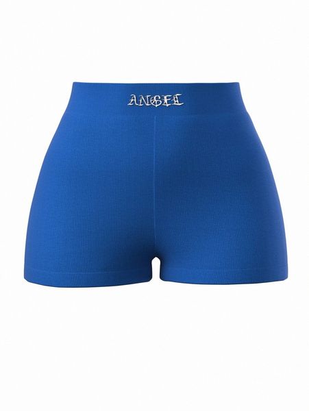 

letter embroidered rib-knit biker shorts 47lb#, Black