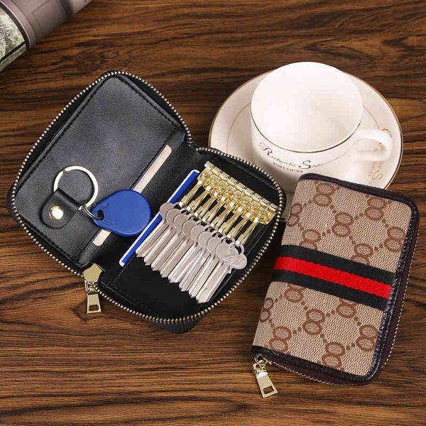 

2022 factory wholesale canvas art large capacity women's zipper multifunctional car key buckle men's leather edge card bag, Red;blue
