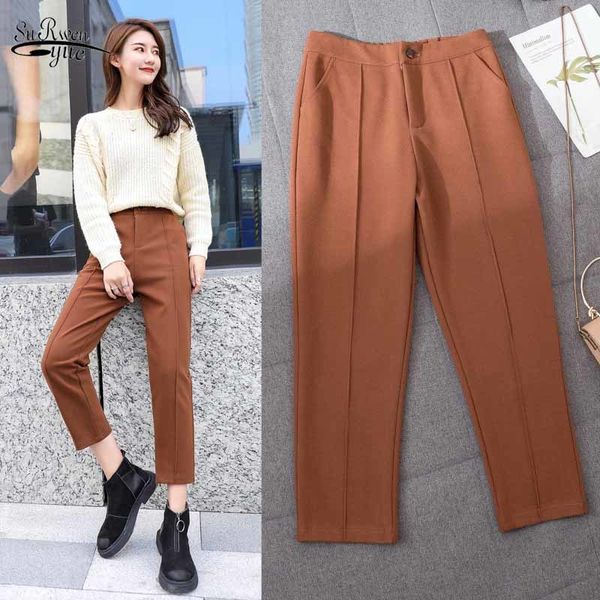 

women autumn and winter slimming solid calf-length pants woolen casual straight loose harem trousers 11584 210508, Black;white