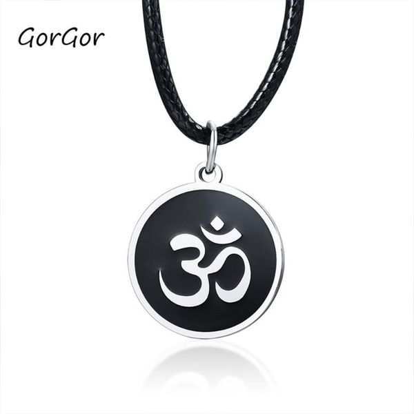 

pendant necklaces gorgor necklace men stainless steel round card leather cord braided simplicity style fashion accessories pn-1287s, Silver