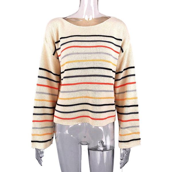 

women's sweaters fashion t-shirts women retro striped long sleeve leisure simple students all-match t shirt soft warm korean womens au, White;black