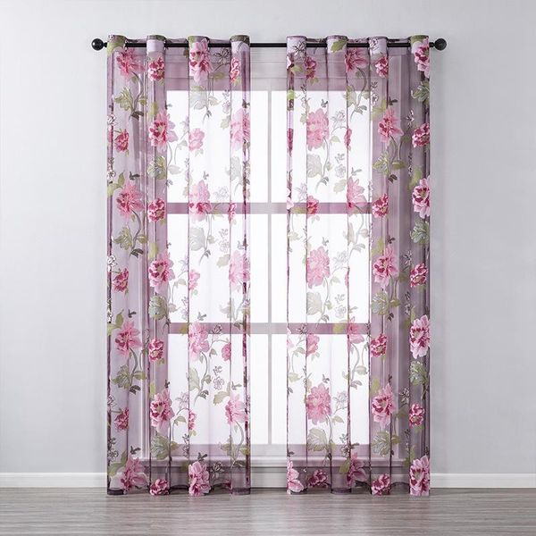 

burnout peony flower sheer door curtains for living room tulle window screen pastoral yarn fabric bedroom kitchen customized curtain & drape