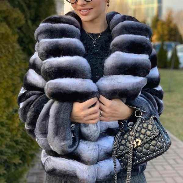 

women's fur & faux fashion short real rex coat for women winter woman natural jacket with big lapel collar, Black
