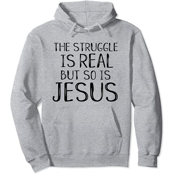 

men's hoodies & sweatshirts the struggle is real but so jesus christian inspire shirt pullover hoodie, Black
