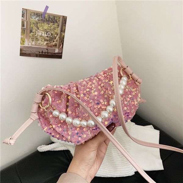 

girls sequin pearl accessories handbag children parent-child one shoulder bag kids bing princess wallet casual messenger bags 1344 b3, Black