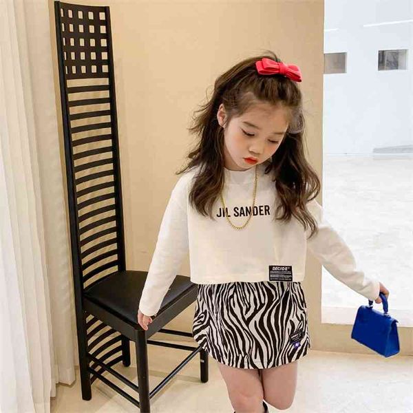 

spring arrival girls long sleeve 2 pieces suit letter zebra skirts 210528, White