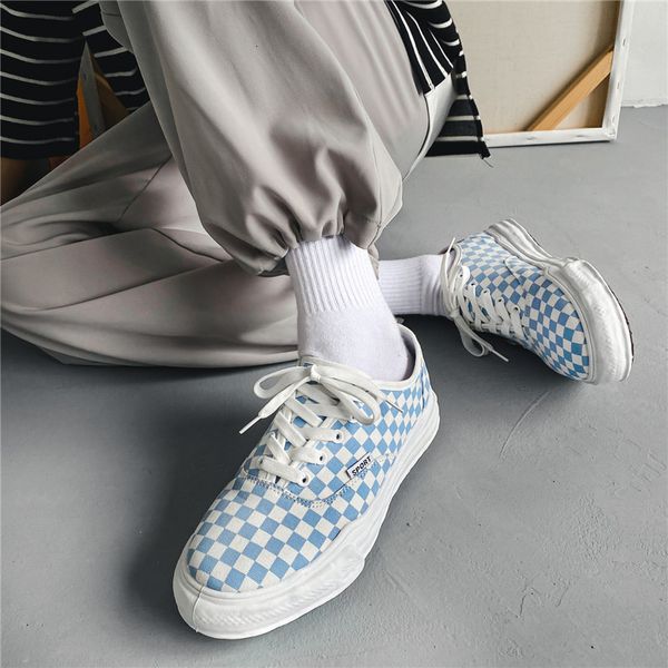 

summer 2021 chsboard plaid low lace up comfortable sports canvas trendy men's sho, Black