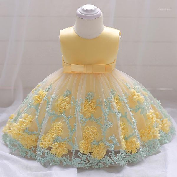 

girl's dresses baby princess party tutu dress for girls infant 1 year birthday flower girl clothes first communion1, Red;yellow