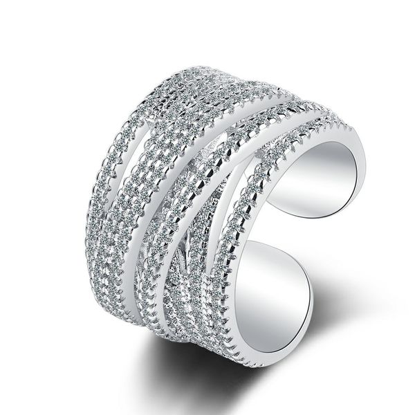 

jz396 luxury 925 silver ring women double layers influx lines diamonds simple rings adjustable wholesale factory direct, Slivery;golden