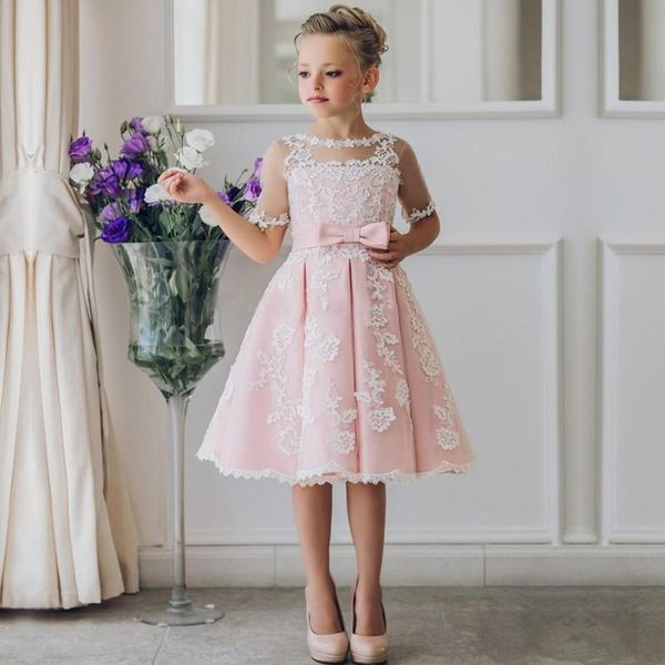 

girl's dresses flower girl lace applique sleeveless cascading tulle kid pageant for first communion party, Red;yellow