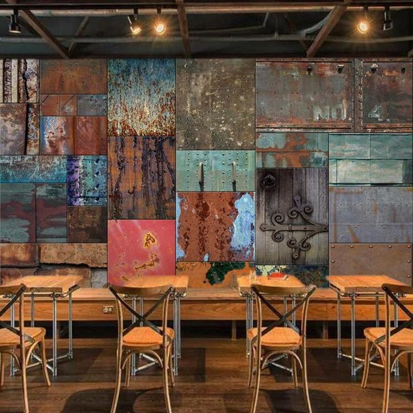 Papéis de parede personalizados 3d mural papel de parede retro folha de ferro europeu estilo arte pintura de parede sala de estar bar café murais po