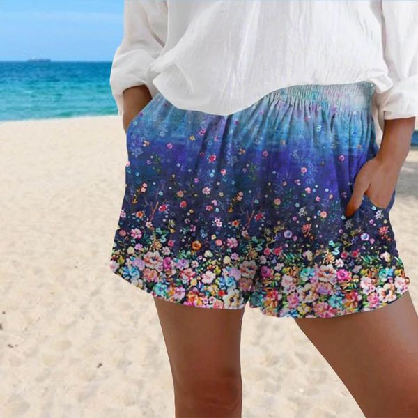

women's shorts summer short women comfortable floral casual elastic waist with pockets holiday, White;black