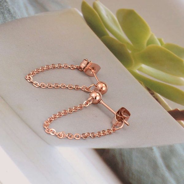

version simple temperament tassel chain titanium rose plated earrings
