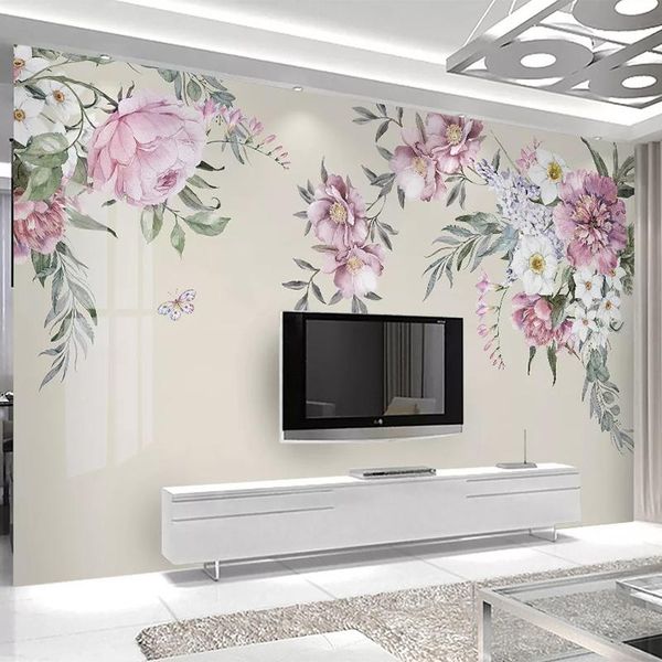 

wallpapers dropship custom wallpaper 3d hand-painted watercolor flowers murals tv sofa bedroom home decor wall painting romantic fresco