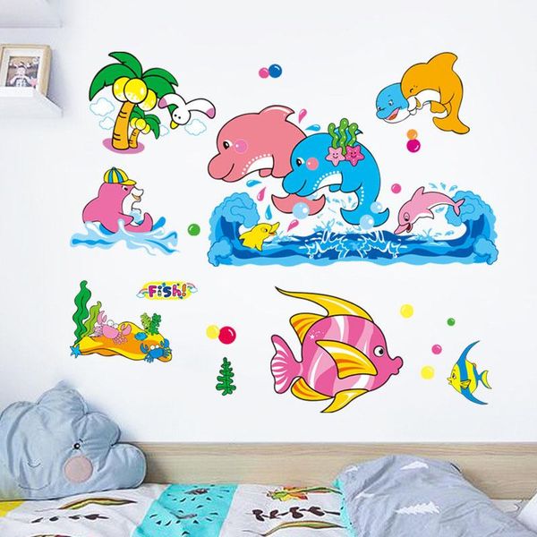 Adesivi murali Ocean World Layout camera dei bambini Bagno Porta scorrevole Decorazione piastrelle in ceramica Autoadesivo