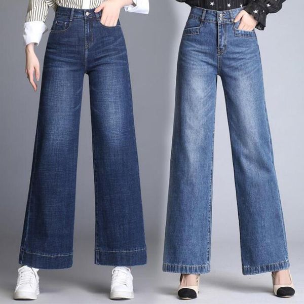 

women's jeans high waist woman denim wide leg pants jean femme boyfriend ripped for women plus size ladies mom, Blue