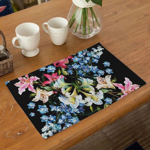 

mats & pads fuwatacchi blooming floral placemat for kitchen heat-resistant anti-slip bowl tableware dining table pad home decor mat