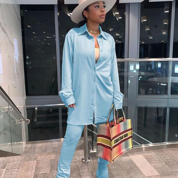 

spring autumn two piece pants set women long sleeve shirt and split hem stacked clubwear 2 pcs outfits matching sets women's tracksuit, Gray