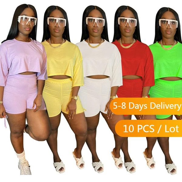 

women's tracksuits bulk items wholesale lots summer two piece set women clothes loose t shirt biker shorts sports tracksuit suits, Gray