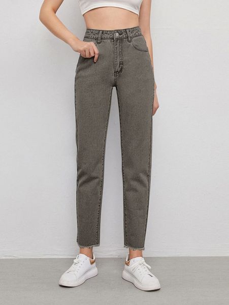 

high waist raw hem jeans 53ce#, Blue