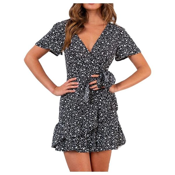 

fashion boho print mini shirt dress flare sleeve sashes high waist a line dresses holiday beach sundresses casual street clother, Black;gray