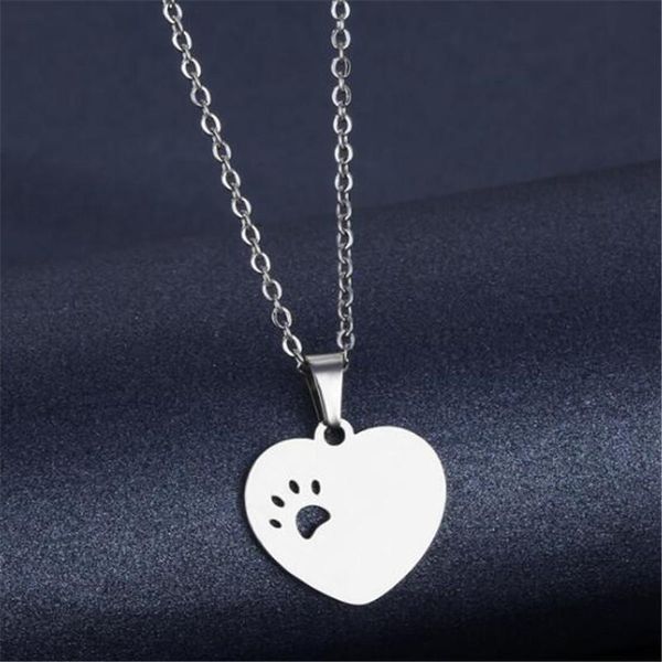 

pendant necklaces simple stainless steel footprint heart-shaped necklace silver color for women friendship jewelry gifts