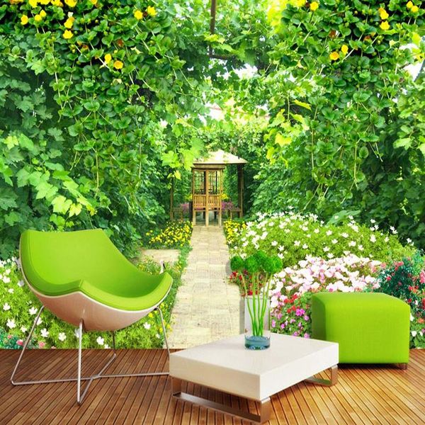 

wallpapers custom 3d wall mural nature in landscape green rattan garden flower sticker po forest wallpaper