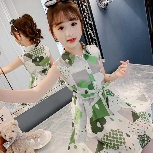 

toddler 2021 summer baby girls sleeveless dress children sweet turn-down collar color matching dress for kids clothes 2 12 years, Red;yellow