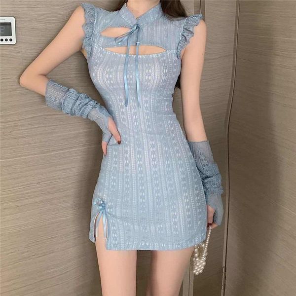

ethnic clothing fashion korean women party dress chinese style qipao lady elegant lace cheongsam nightclub bodycon vintage vestidos, Red