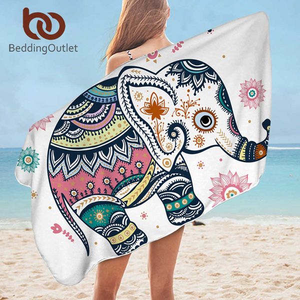 BeddingOutlet Elefante Telo da bagno Bagno Microfibra Mandala Telo mare per adulti Bohemian Hippie Doccia toalla 75x150 210611