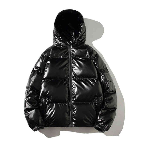 

winter solid color parka men thick hooded et 2021 new warm harajuku coat male casual zipper ets windproof outwear, Black