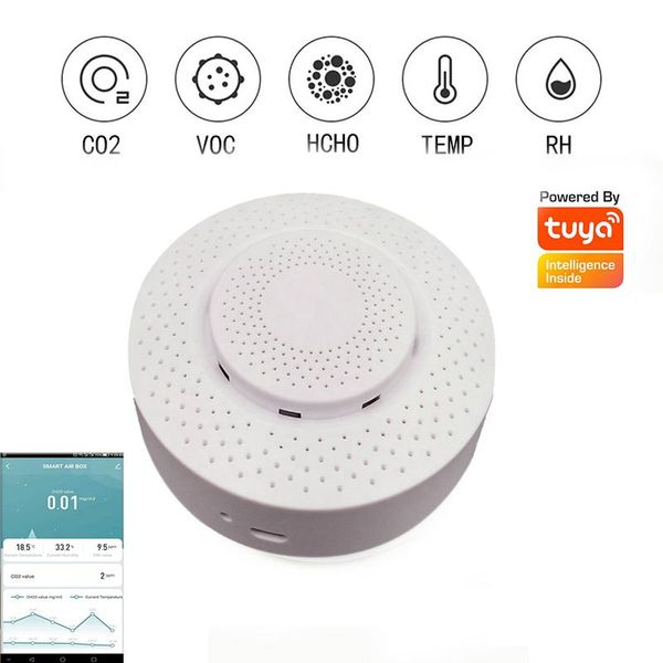 

smart home control tuya wifi air box formaldehyde voc sensor carbon dioxide temperature humidity automation alarm detector