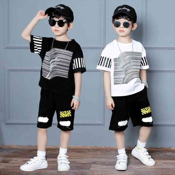 

summer kid boy clothes tracksuit child striped short sleeve t shirt shorts pants 4 5 6 7 8 9 10, White