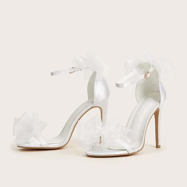 

sandals fashion shoes woman sweet big bow knot elegant ankle strap party high heels white wedding open toe, Black
