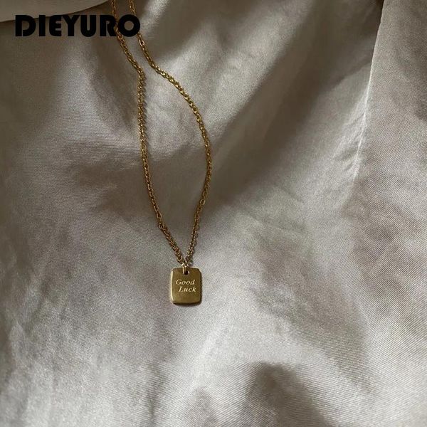 

chains dieyuro 316l stainless steel good luck letters necklace long gold women girls jewelry fashion simple party gift customized 2021, Silver