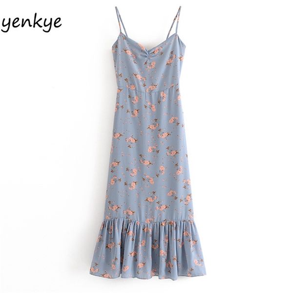 

vintage prairie chic floral print dress women sleeveless v neck a-line long female sling summer chiffon 210514, Black;gray