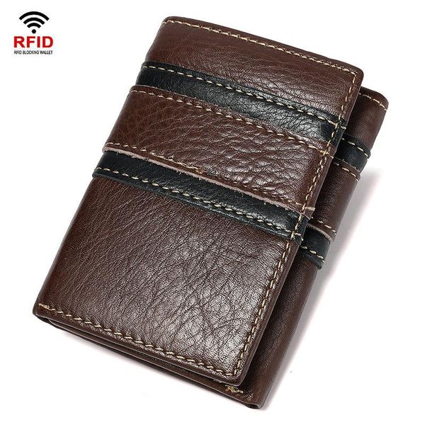 

100% genuine leather men wallets rfid money bag premium product real cowhide for man short coin portefeuille homme, Red;black