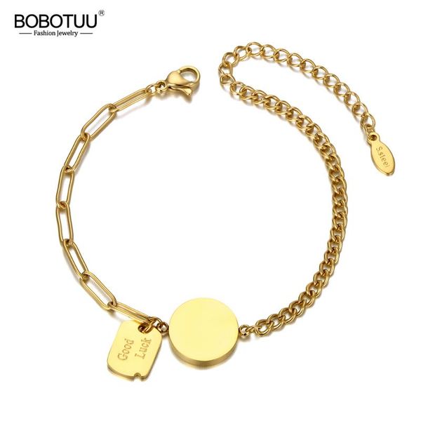 

link, chain bobotuu titanium stainless steel bohemia beach & link bracelets for women trendy good luck charm bracelet jewelry bb20125, Black