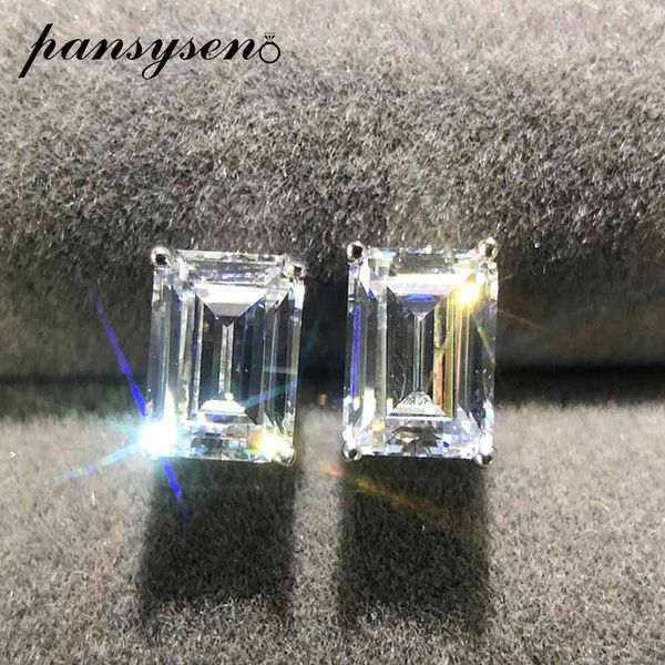 

pansysen brand rectangle created moissanite diamond stud earrings for women pure 925 sterling silver earring lady jewelry gift, Golden;silver