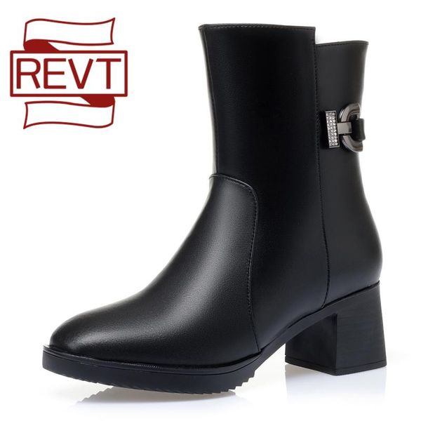 

boots revt classic mother winter women's velvet high brown tassel real leather shoes warm work style 404142, Black