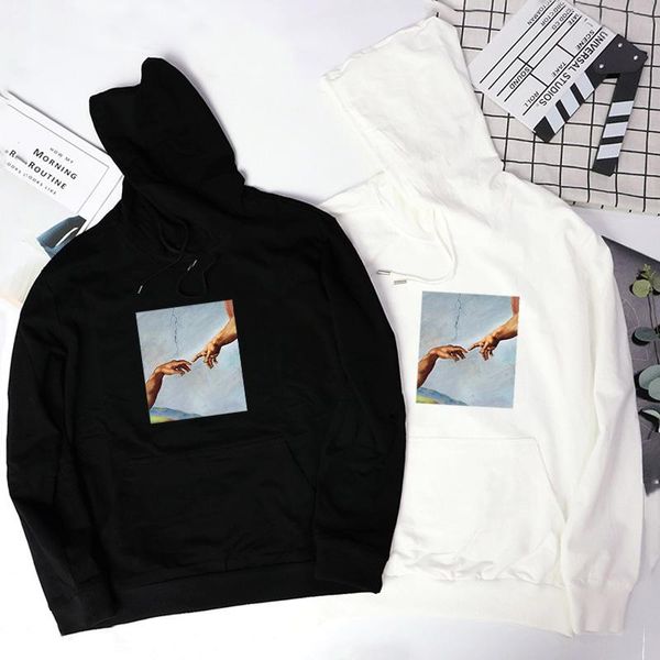 

women's hoodies & sweatshirts autumn winter women michelangelo print white fashion hooded casual plus size pullover female cotton haraj, Black