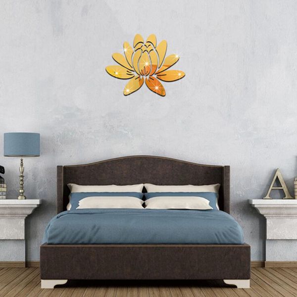 

wall stickers lotus flower mirror 3d decorative home living room bedroom decor removable refrigerator sticker mural
