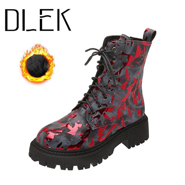 

boots dlek arrival ins same women mixed color female winter velvet plush warm ladies fashion ankle lace-up, Black