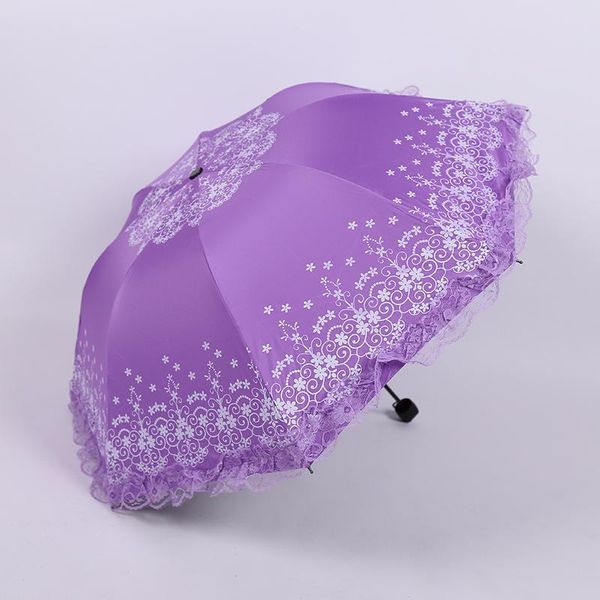 

umbrellas yesello 3 colors lace flower blossom parasol three folding umbrella uv brand sunny / rain sun