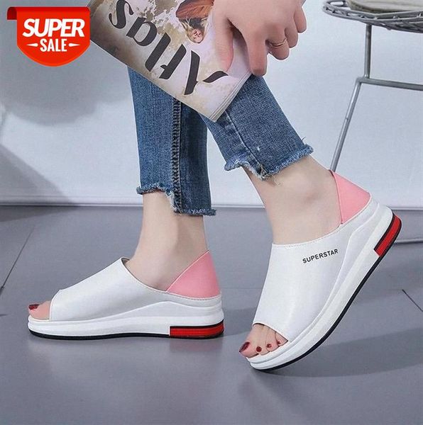 

plus size summer casual flat women sandals sport fashion mixed colors slip-on pu leather non-slip platform beach shoes #fe7v, Black