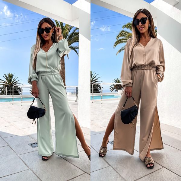 

710.women's sportswear tracksuits collar v pullover sweatshirt + pants running track 2pcs set, Gray