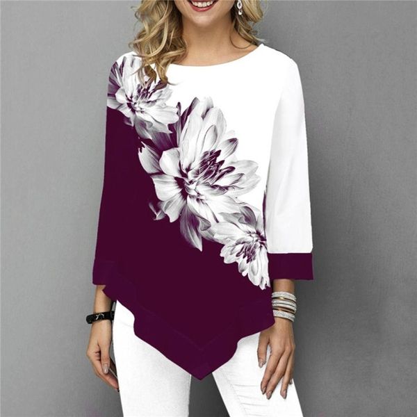 

fashion 2021 autumn street trendsetter round neck loose irregular hem blouse, White